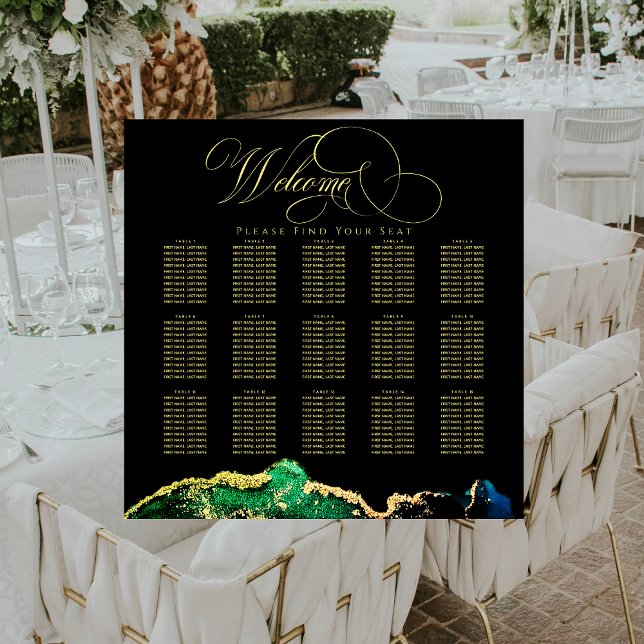 Póster Gráfica de asientos de bronce verde oscuro Moody n (Dark Moody 15 Table Black Green Seating Chart)