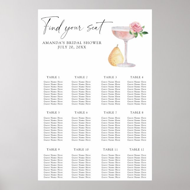 Póster Gráfica de asientos de ducha de novia Prosecco (Frente)
