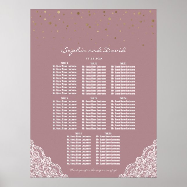 Póster Gráfica de asientos de encaje de Rosa de confetti  (Frente)