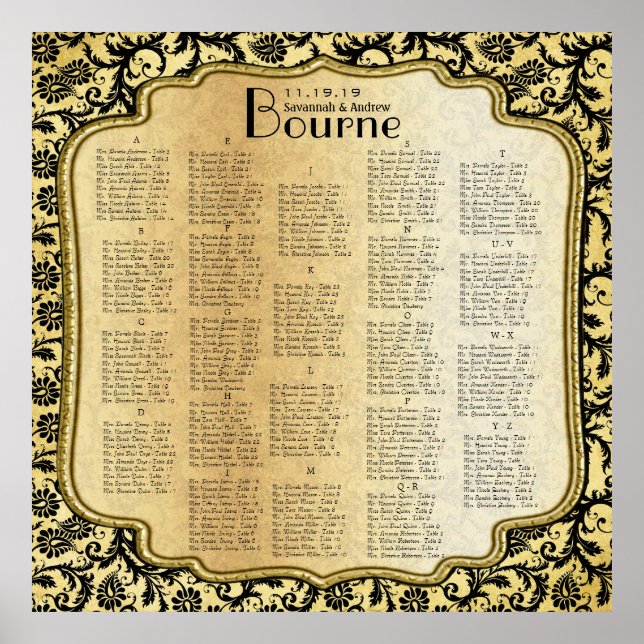 Póster Gráfica de asientos de la boda de la damasca de or (Frente)