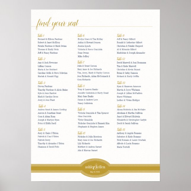 Póster Gráfica de asientos de oro, colección de Bodas de  (Frente)