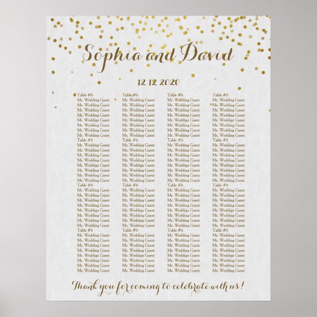 Póster Gráfica de asientos de Personalizado de Boda de Re (Frente)