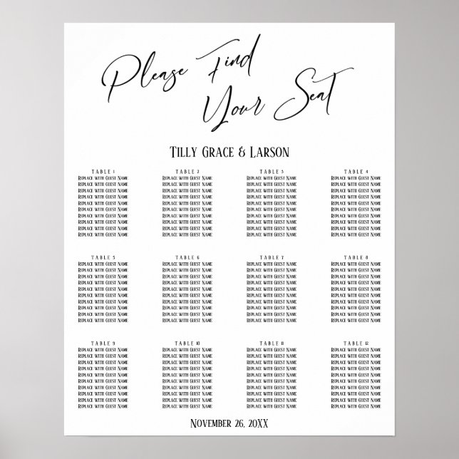 Póster Gráfica de asientos de recepción de escritura a ma (Frente)