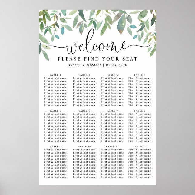 Póster Gráfica de asientos del Boda de bienvenida de la v (Frente)