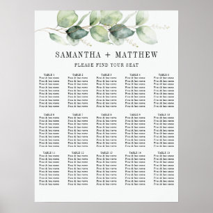 Póster Gráfica de asientos del Boda de follaje Eucalyptus
