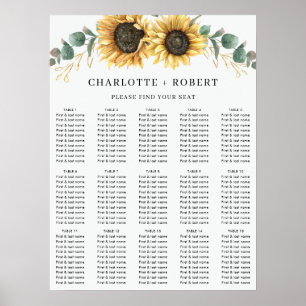 Póster Gráfica de asientos del Boda de girasol de eucalip