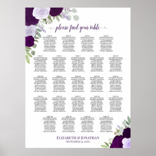 Póster Gráfica de asientos del Boda de mesa Purple Boho F