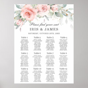 Póster Gráfica de asientos del Boda de vegetación floral 