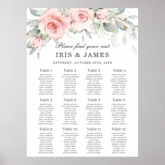 Póster Gráfica de asientos del Boda de vegetación floral  (Frente)