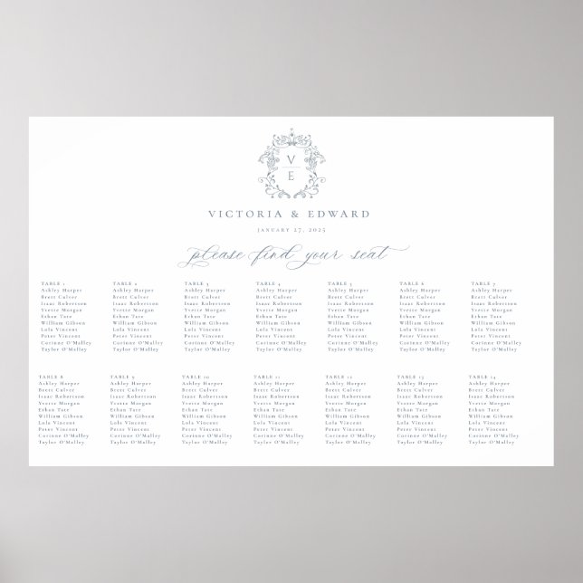 Póster Gráfica de asientos del Boda del Escudo azul turbi (Frente)