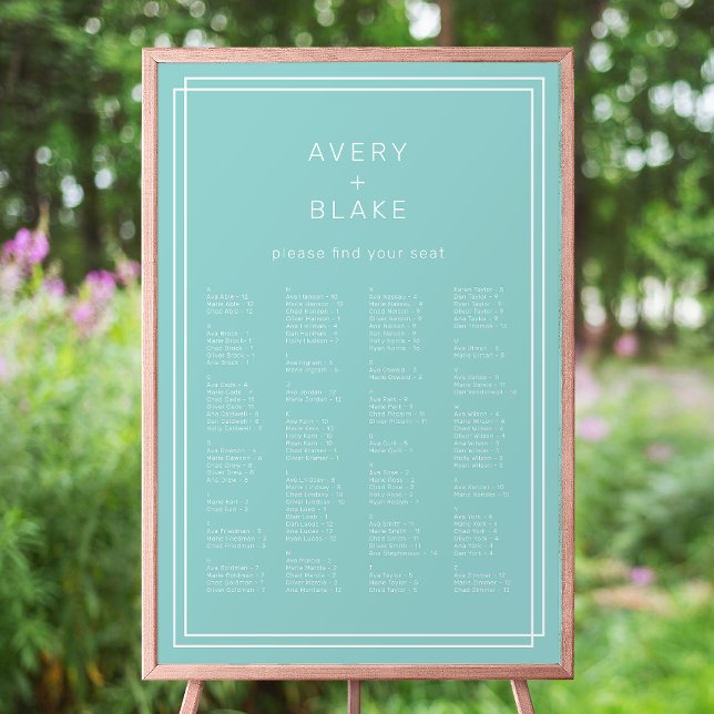 Póster Gráfica de asientos del Boda verde de la Mint Mini (AVERY Minimalist Mint Green Wedding Seating Chart)