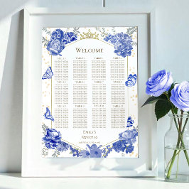 Póster Gráfica de asientos dulce 16 Rótulo mariposas azul