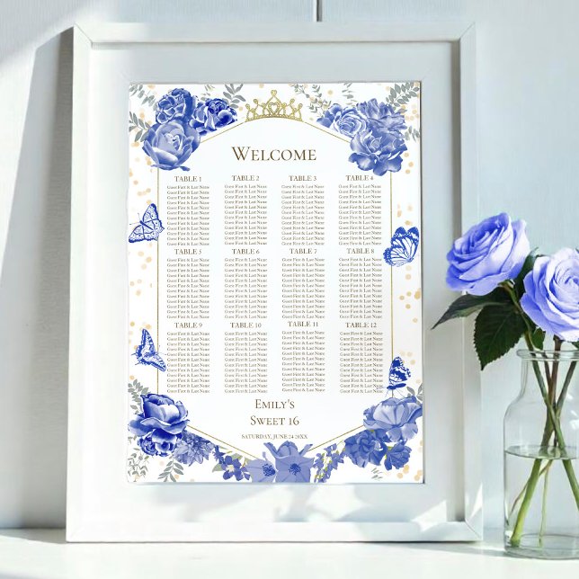 Póster Gráfica de asientos dulce 16 Rótulo mariposas azul (Subido por el creador)