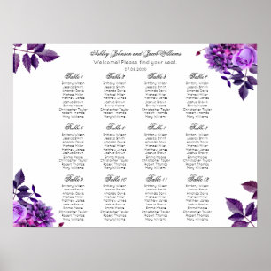 Póster Gráfica de asientos morados florales. Lilac boda