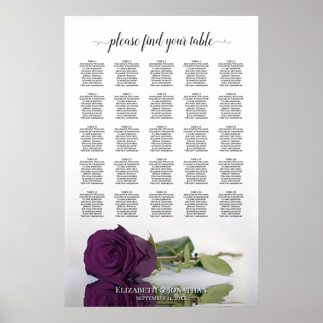 Póster Gráfica de asientos para Boda de mesa Plum Purple  (Frente)