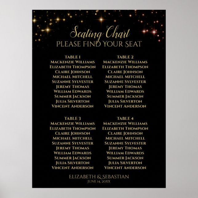 Póster Gráfica de asientos para Bodas de mesa de las Estr (Frente)