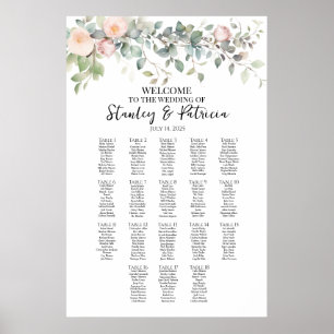Póster Gráfica de asientos para bodas de vegetación y ros