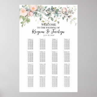 Póster Gráfica de asientos para bodas de vegetación y ros