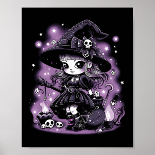 Póster Gráfica de bruja de Halloween con encantos místico