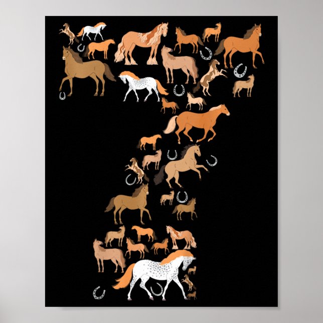 Póster Gráfica de caballos de cumpleaños de niñas de 7 añ (Frente)