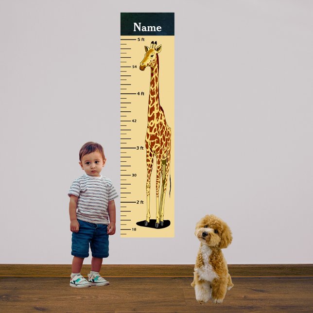Póster Gráfica de crecimiento de jirafa de cuello largo a (Long Neck Giraffe Growth Chart Add Child's Name)