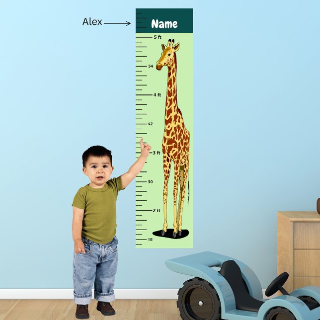 Póster Gráfica de crecimiento de jirafa de cuello largo a (Long Neck Giraffe Growth Chart Add Child's Name)