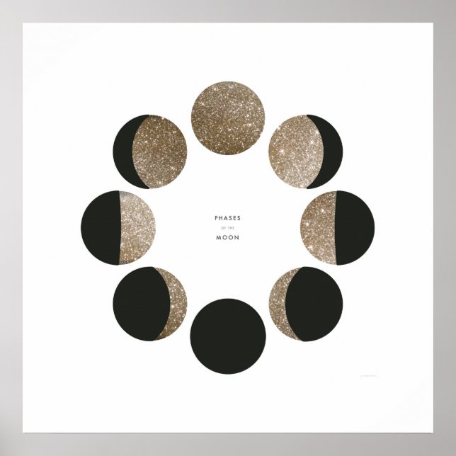 Póster Gráfica de Fase Moon Purpurina Faux Gold moderna (Frente)
