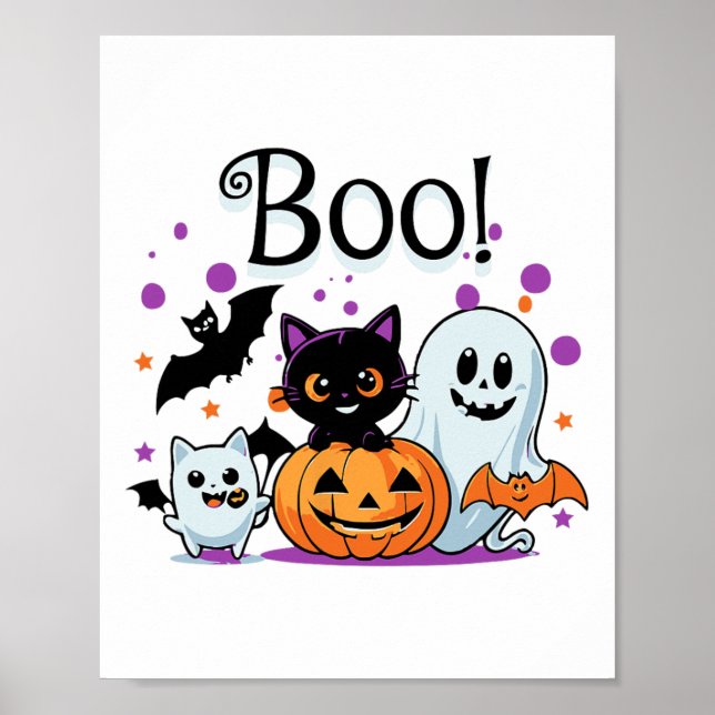 Póster Gráfica De Halloween De Gato De Calabaza Fantasma  (Frente)