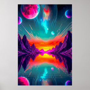 Póster Gráfica de paisaje de planeta alienígena Neon Synt