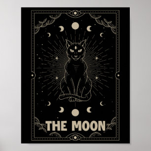 Póster Gráfica De Tarjeta Tarot De Crescent Moon Cat Para