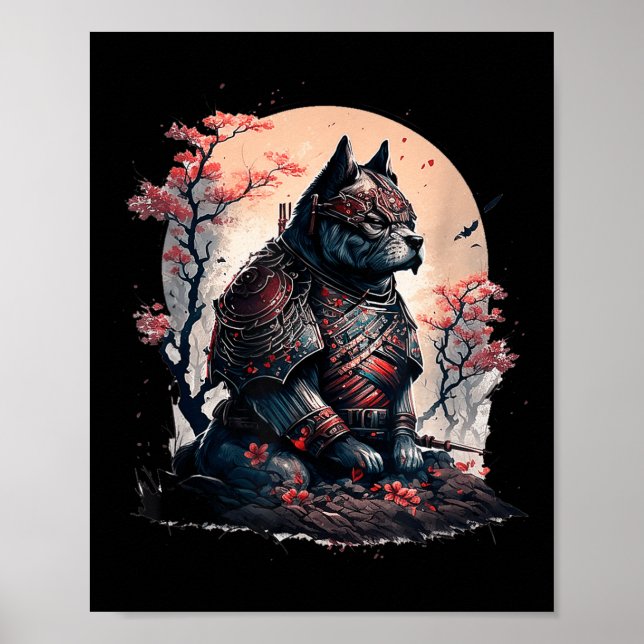 Póster Gráfica De Tatuaje De Perro Ninja De Samurai Japon (Frente)