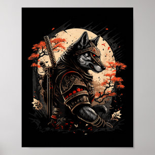 Póster Gráfica De Tatuaje Japonés De Perro Samurai Para H