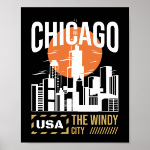 Póster Gráfica del horizonte de Chicago EE. UU.   Diseño 
