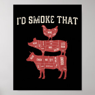 Póster Gráfica divertida de cerdo de vaca bbq Hombres de
