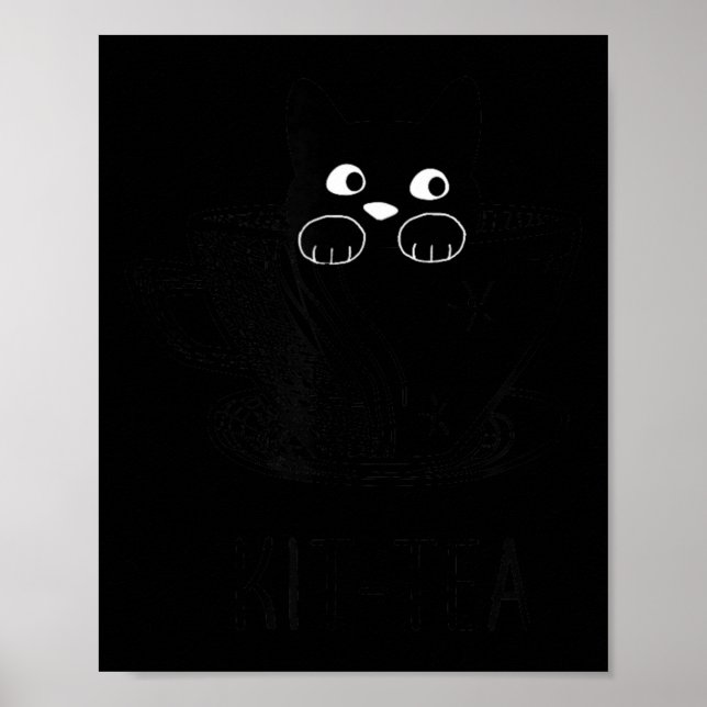 Póster Gráfica Divertida de Gato Negro Kit-Tea (Frente)