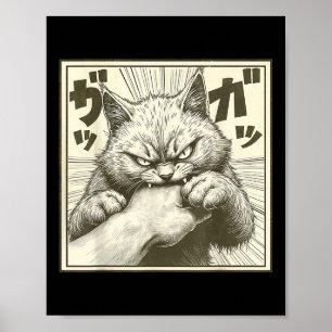 Póster Gráfica divertida de gato Tee Anime Japonés