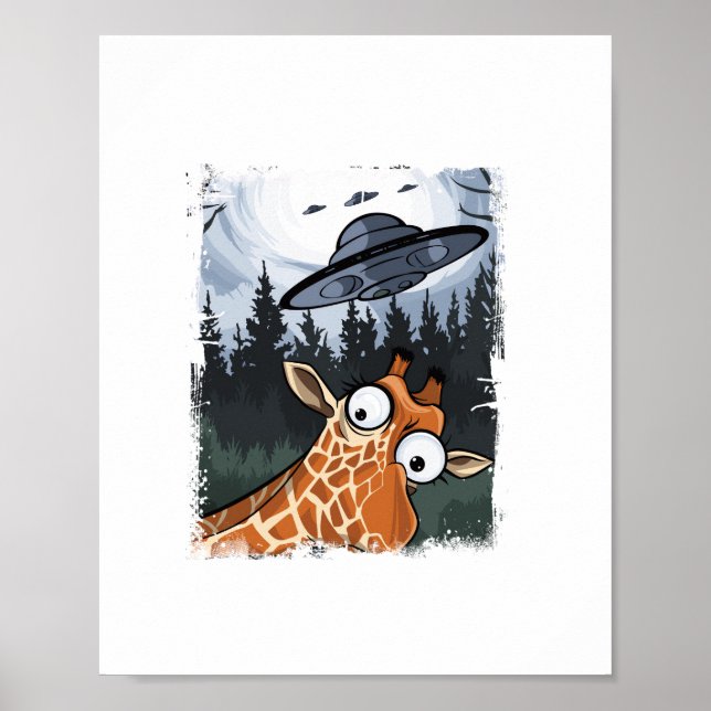 Póster Gráfica divertida de Giraffe UFO Zoo Animal Weird  (Frente)