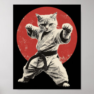 Póster Gráfica divertida de la bandera japonesa del gato