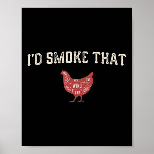 Póster Gráfica divertida de pollo en barbacoa Hombres Fum