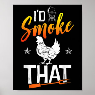Póster Gráfica divertida de pollo en barbacoa Hombres Fum