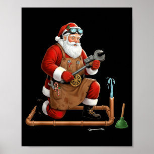 Póster Gráfica divertida de Santa de fontanero en Navidad