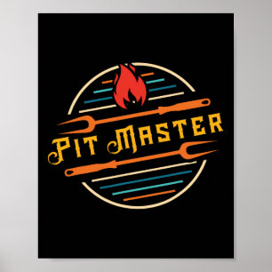 Póster Gráfica divertida Pitmaster Bq Grill Fork Retro Pi