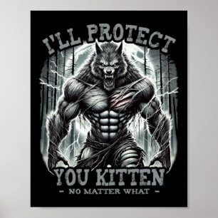 Póster Gráfica divertida te protegeré Kitten Alpha Wo