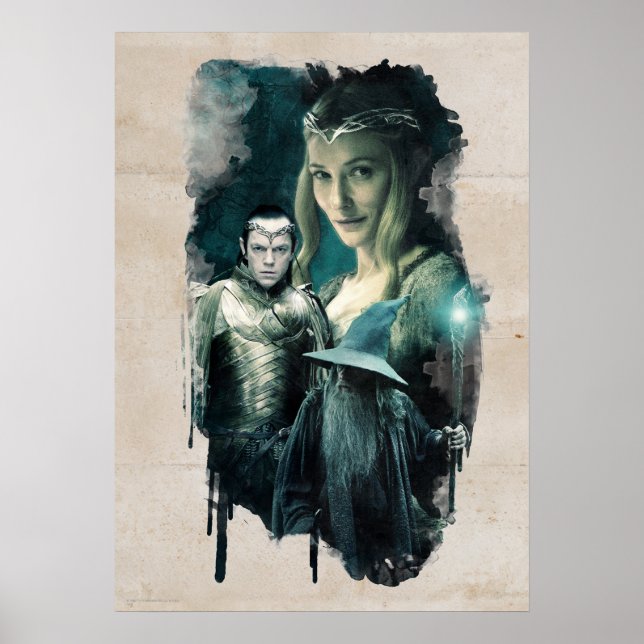 Póster Gráfica Galadriel, ELROND™ y Gandalf (Frente)