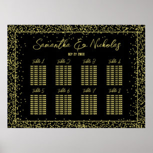 Póster Gráfica mínima de asientos de Boda negro y dorado