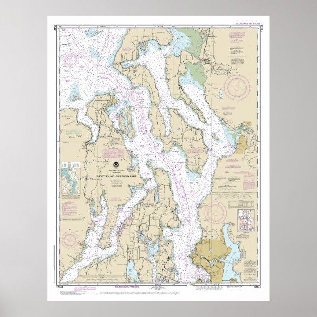 Póster Gráfica náutica de la parte norte del sonido de Pu (Frente)