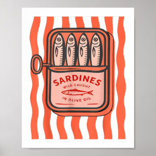 Póster Gráfica Retro De Pescado De Verano De Sardina En C