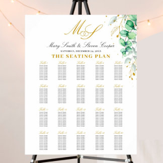 Póster Gráficas de asiento de Boda Eucalyptus Gilded Mono