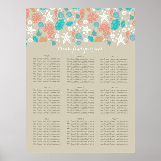 Póster Gráficas de asiento de Bodas náuticos náuticos de  (Frente)