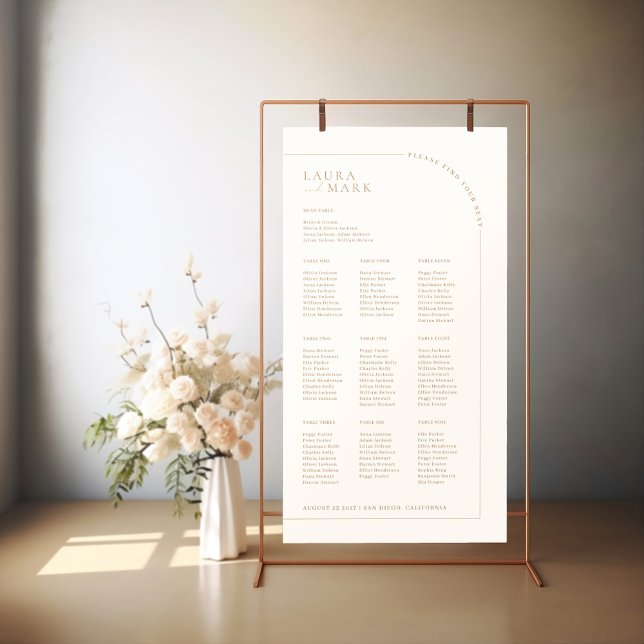 Póster Gráficas de asientos modernas de Bodas de arco Min (Modern Minimalist Arch Wedding Seating Charts)